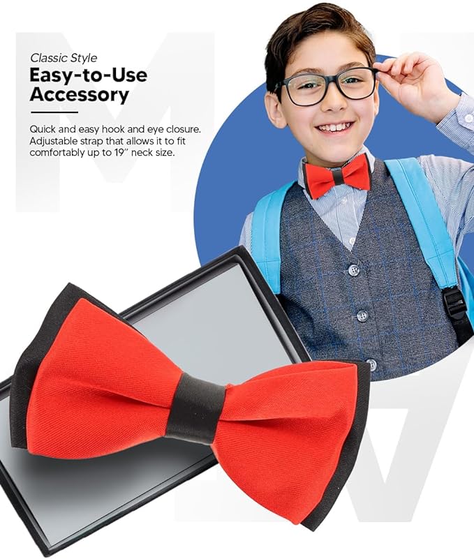 Vittorio Farina Boy's Design Satin Bow Tie - Suits You Sir - Red and Black Fold -
