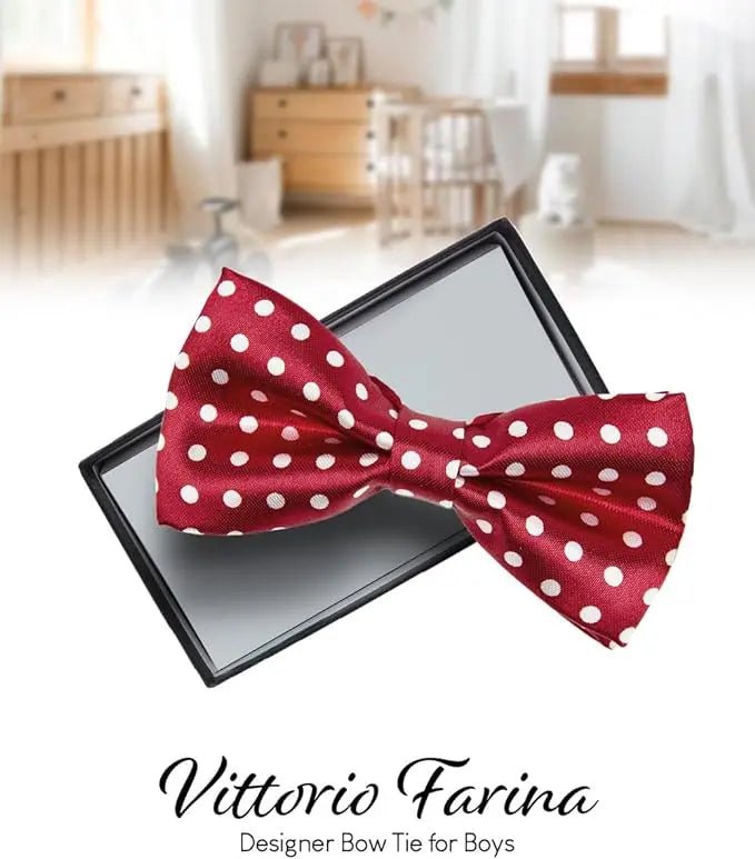 Vittorio Farina Boy's Design Satin Bow Tie - Suits You Sir - Red and White Polka Dot -
