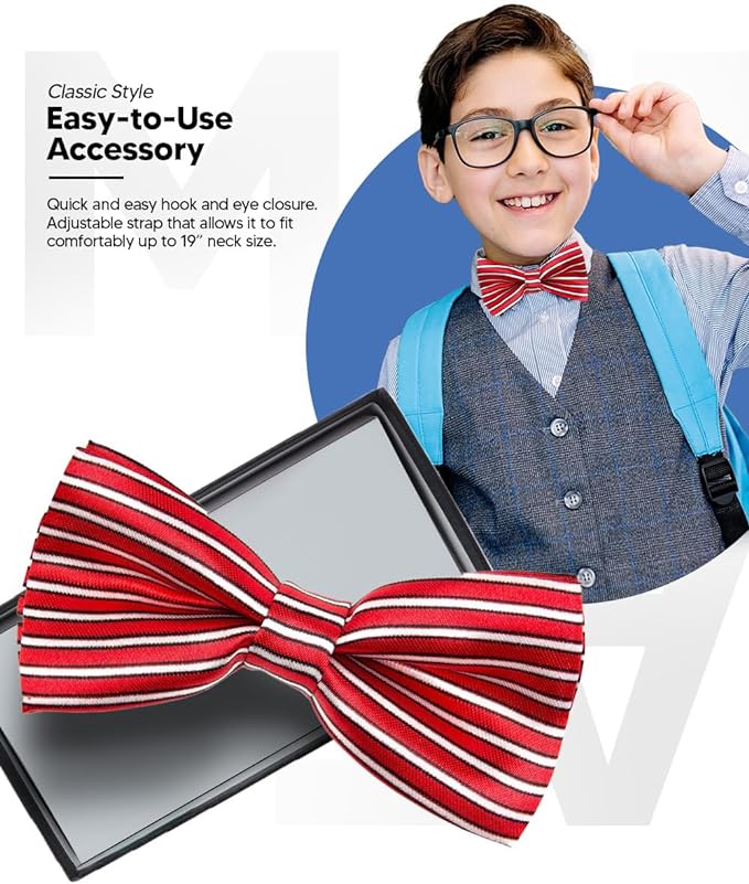 Vittorio Farina Boy's Design Satin Bow Tie - Suits You Sir - Red and White Stripes -