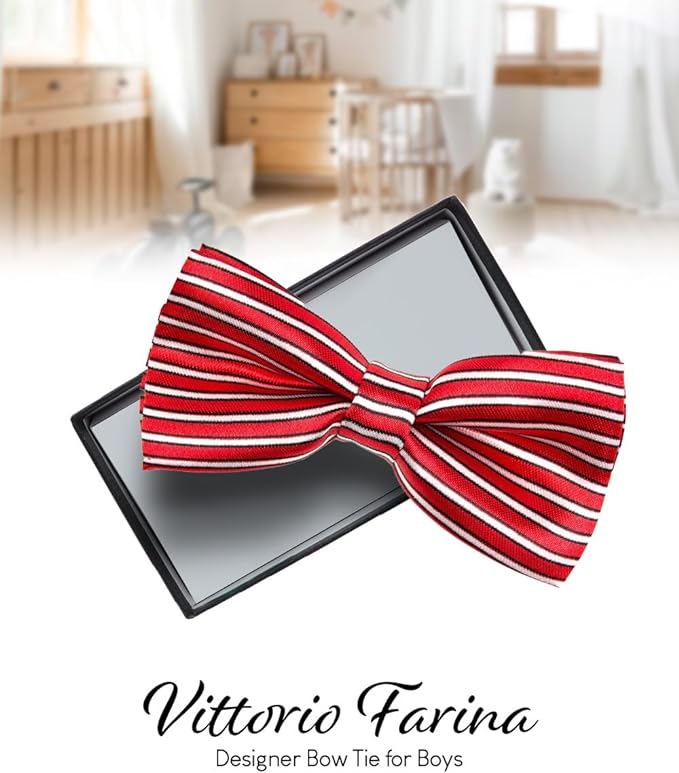 Vittorio Farina Boy's Design Satin Bow Tie - Suits You Sir - Red and White Stripes -