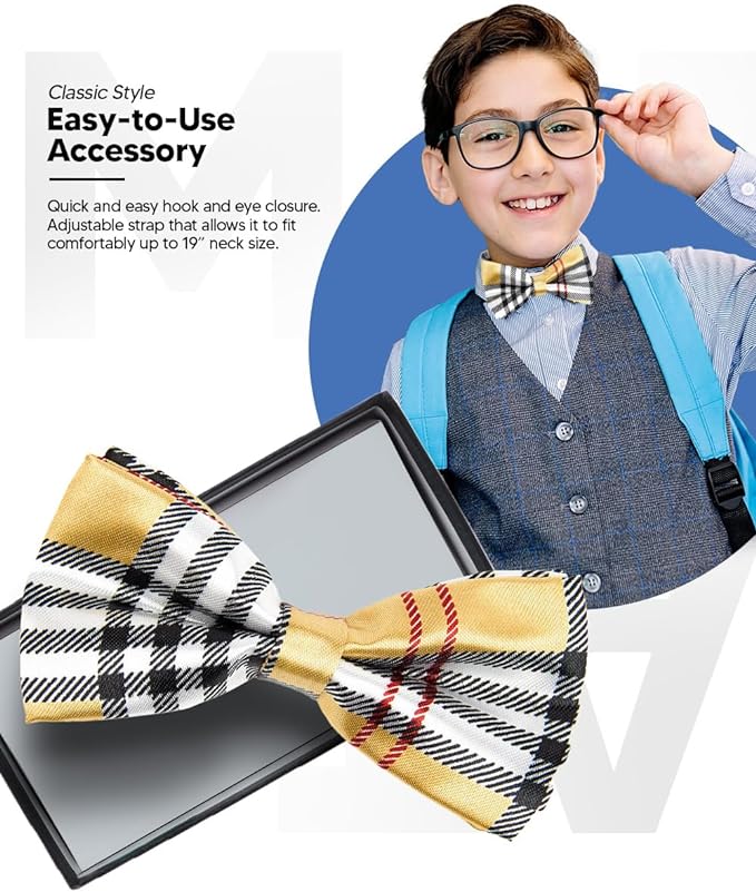 Vittorio Farina Boy's Design Satin Bow Tie - Suits You Sir - Yellow Plaid -