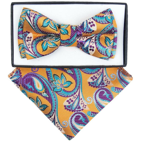 Vittorio Farina Boy's Floral Print Design Bow Tie & Pocket Square in Gift Box - Suits You Sir - KBH 1003 -