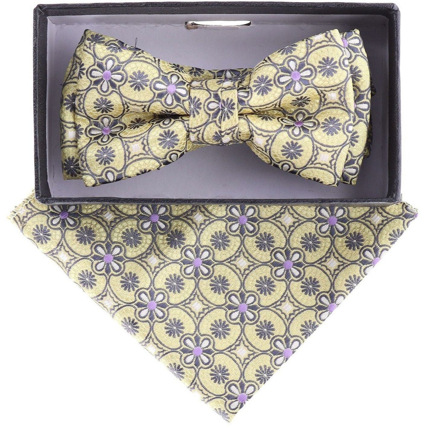 Vittorio Farina Boy's Floral Print Design Bow Tie & Pocket Square in Gift Box - Suits You Sir - KBH - 21001 -