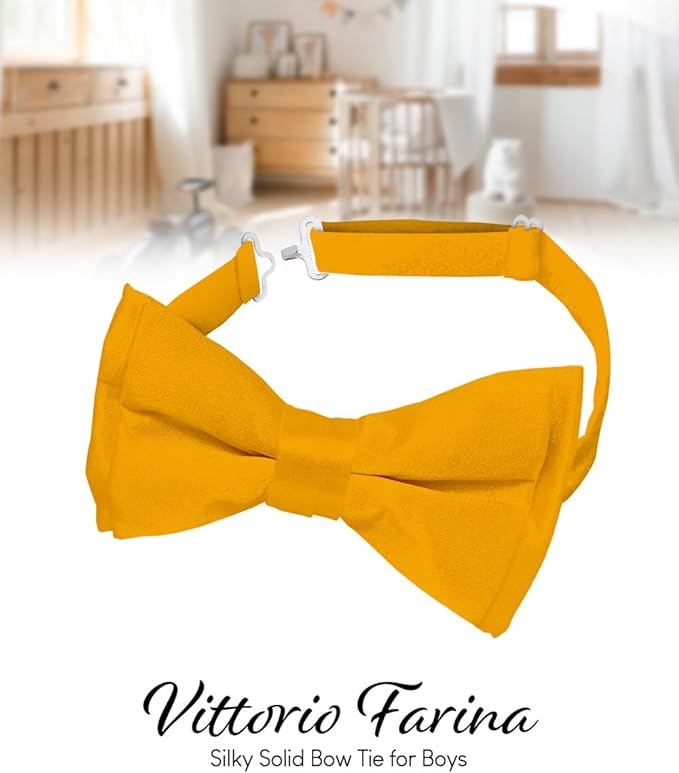 Vittorio Farina Boy's Pretied Solid Silky Satin Bow Tie - Suits You Sir - Amber -