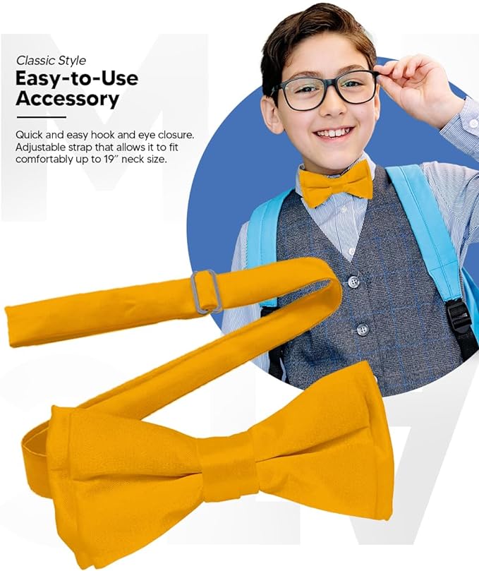 Vittorio Farina Boy's Pretied Solid Silky Satin Bow Tie - Suits You Sir - Amber -