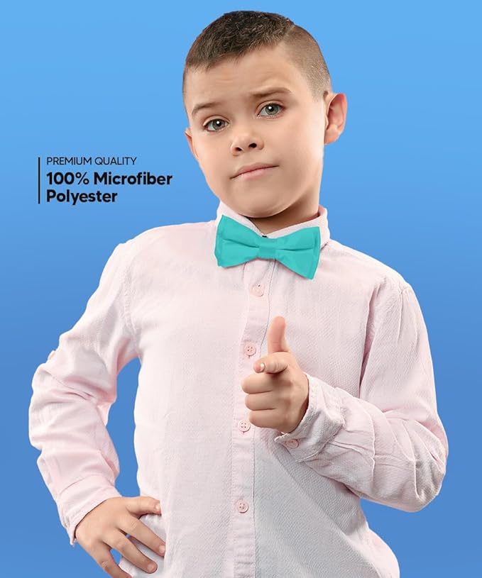 Vittorio Farina Boy's Pretied Solid Silky Satin Bow Tie - Suits You Sir - Aqua -