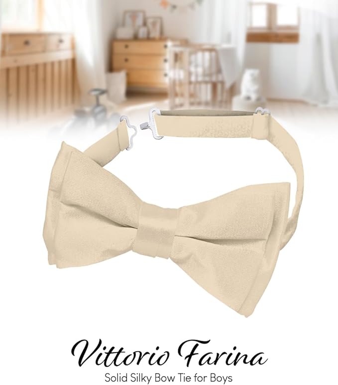 Vittorio Farina Boy's Pretied Solid Silky Satin Bow Tie - Suits You Sir - Beige -