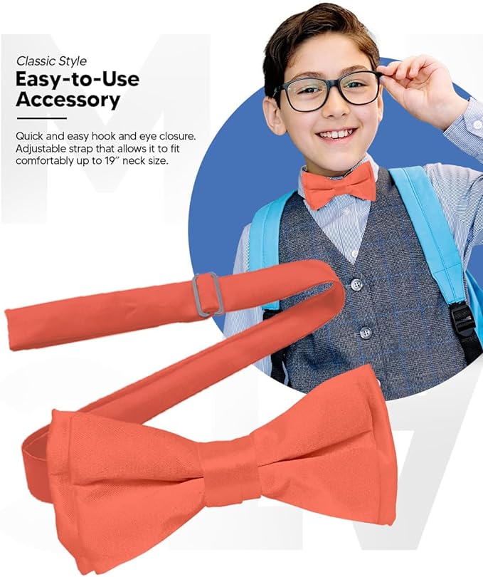Vittorio Farina Boy's Pretied Solid Silky Satin Bow Tie - Suits You Sir - Coral -