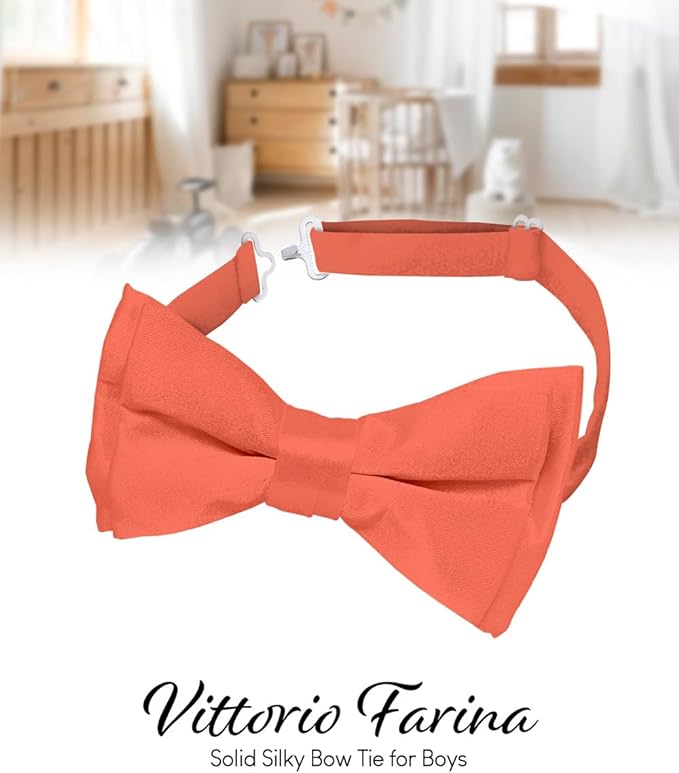 Vittorio Farina Boy's Pretied Solid Silky Satin Bow Tie - Suits You Sir - Coral -