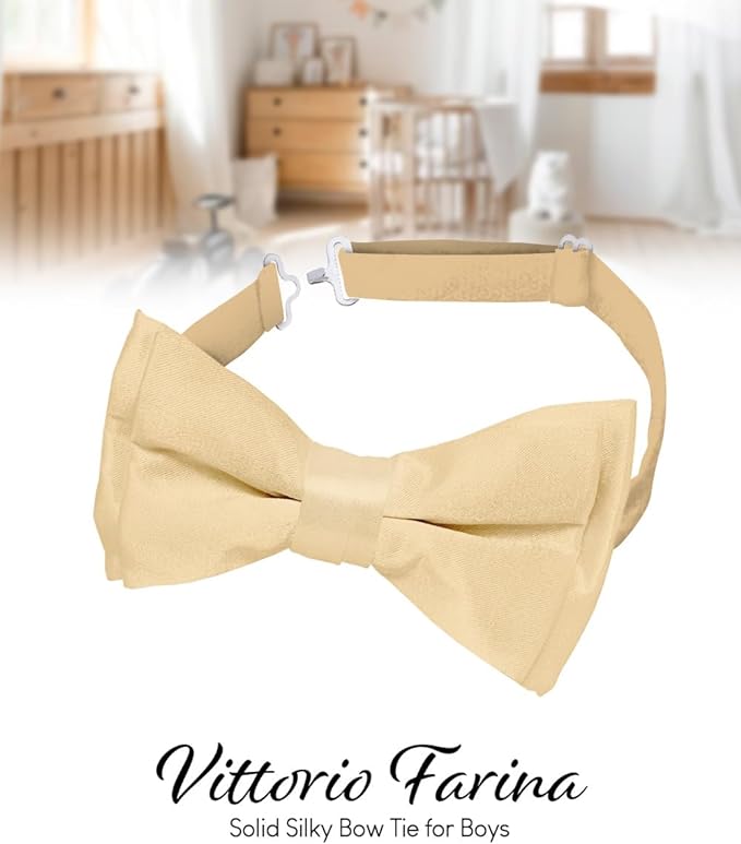 Vittorio Farina Boy's Pretied Solid Silky Satin Bow Tie - Suits You Sir - Gold -