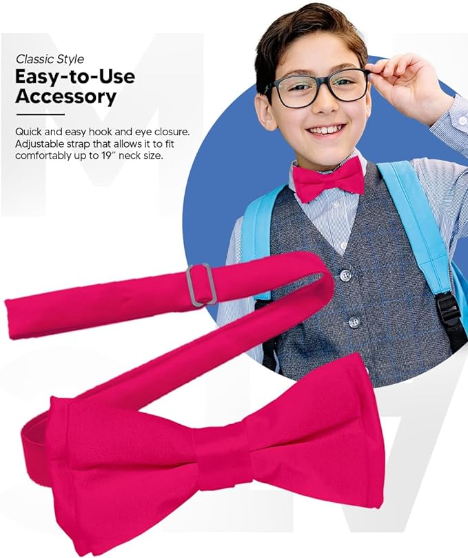 Vittorio Farina Boy's Pretied Solid Silky Satin Bow Tie - Suits You Sir - Hot Pink -