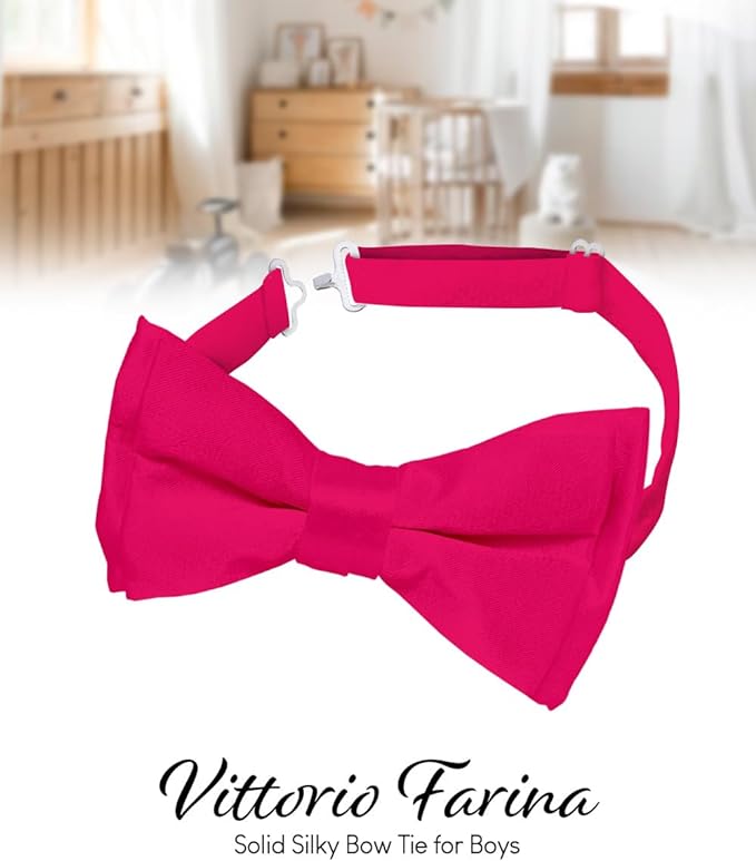Vittorio Farina Boy's Pretied Solid Silky Satin Bow Tie - Suits You Sir - Hot Pink -