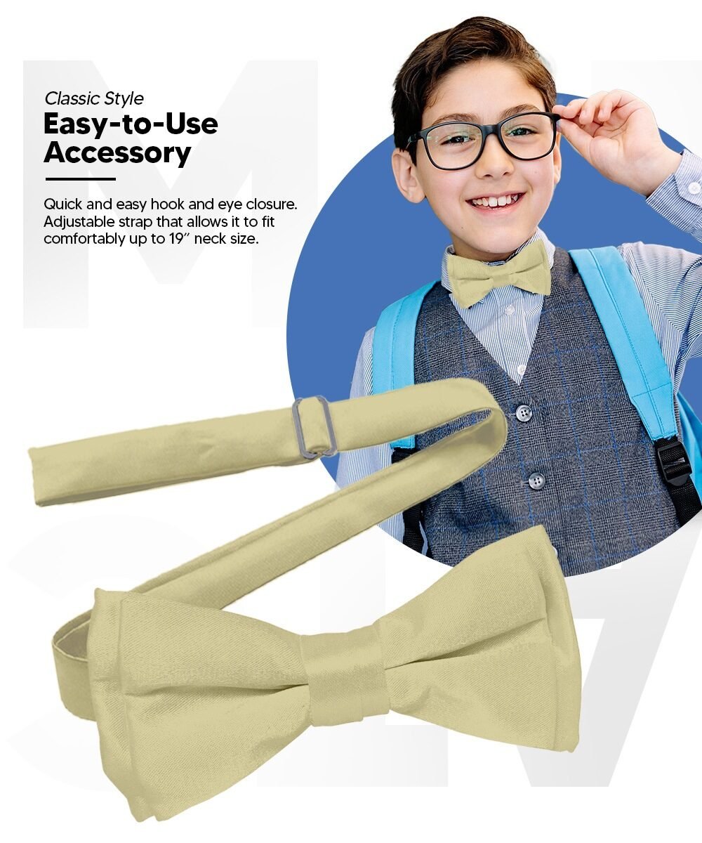 Vittorio Farina Boy's Pretied Solid Silky Satin Bow Tie - Suits You Sir - Ivory -