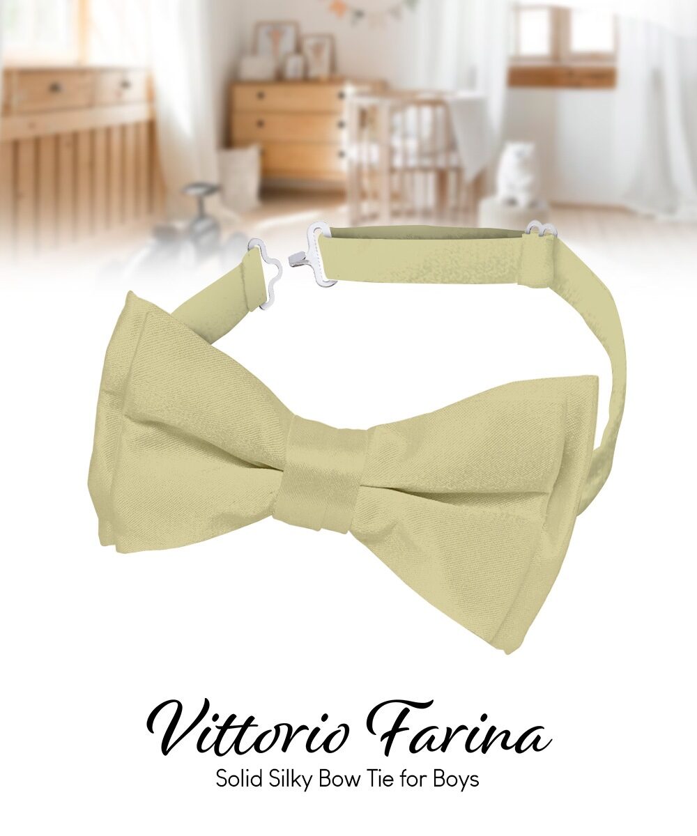 Vittorio Farina Boy's Pretied Solid Silky Satin Bow Tie - Suits You Sir - Ivory -