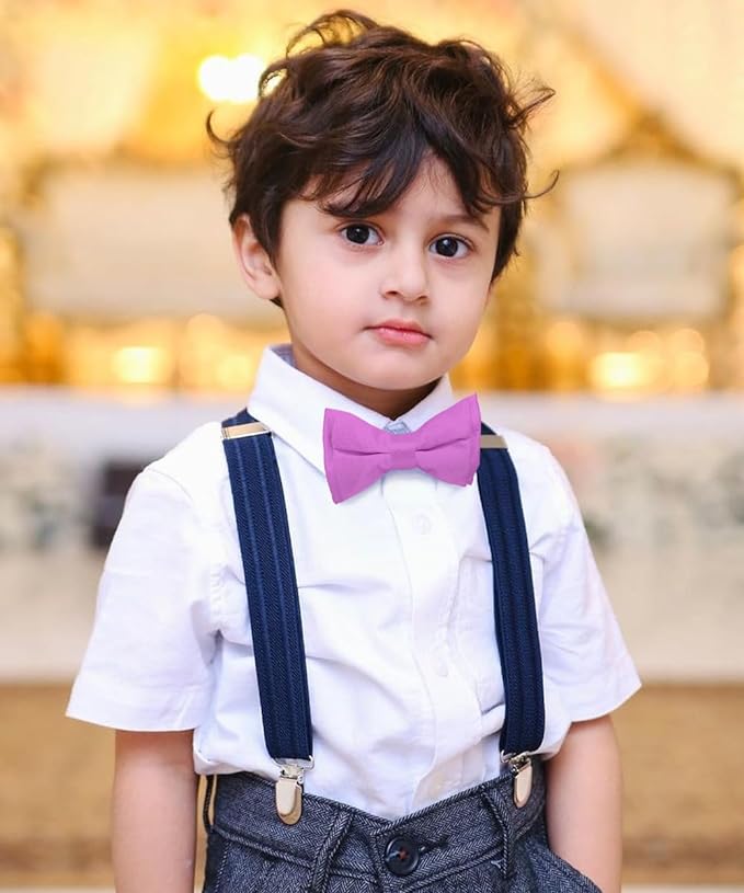 Vittorio Farina Boy's Pretied Solid Silky Satin Bow Tie - Suits You Sir - Lavender -