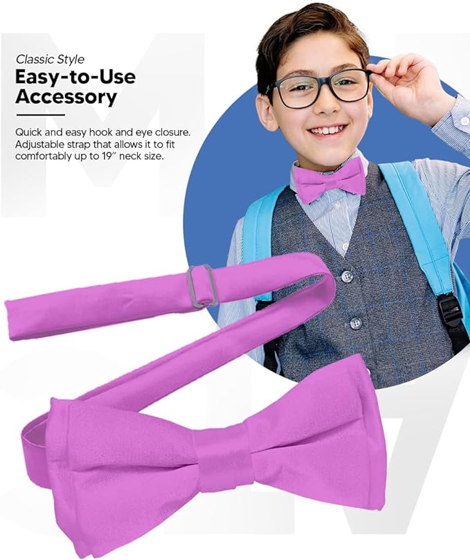 Vittorio Farina Boy's Pretied Solid Silky Satin Bow Tie - Suits You Sir - Lavender -