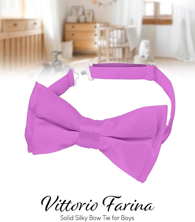 Vittorio Farina Boy's Pretied Solid Silky Satin Bow Tie - Suits You Sir - Lavender -