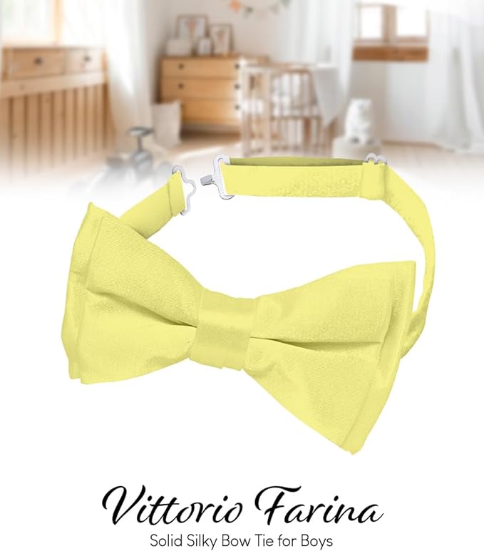 Vittorio Farina Boy's Pretied Solid Silky Satin Bow Tie - Suits You Sir - Maize -