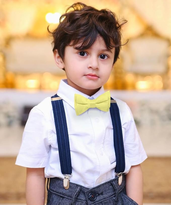 Vittorio Farina Boy's Pretied Solid Silky Satin Bow Tie - Suits You Sir - Maize -