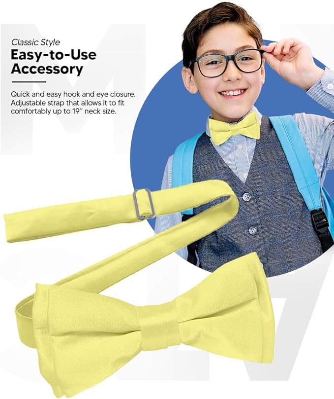 Vittorio Farina Boy's Pretied Solid Silky Satin Bow Tie - Suits You Sir - Maize -