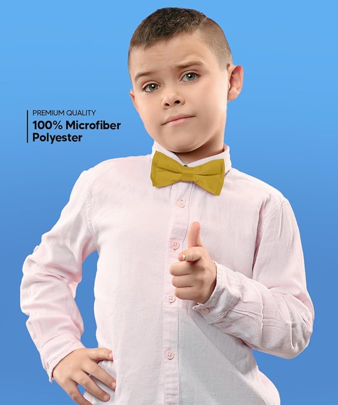 Vittorio Farina Boy's Pretied Solid Silky Satin Bow Tie - Suits You Sir - Mustard Yellow -