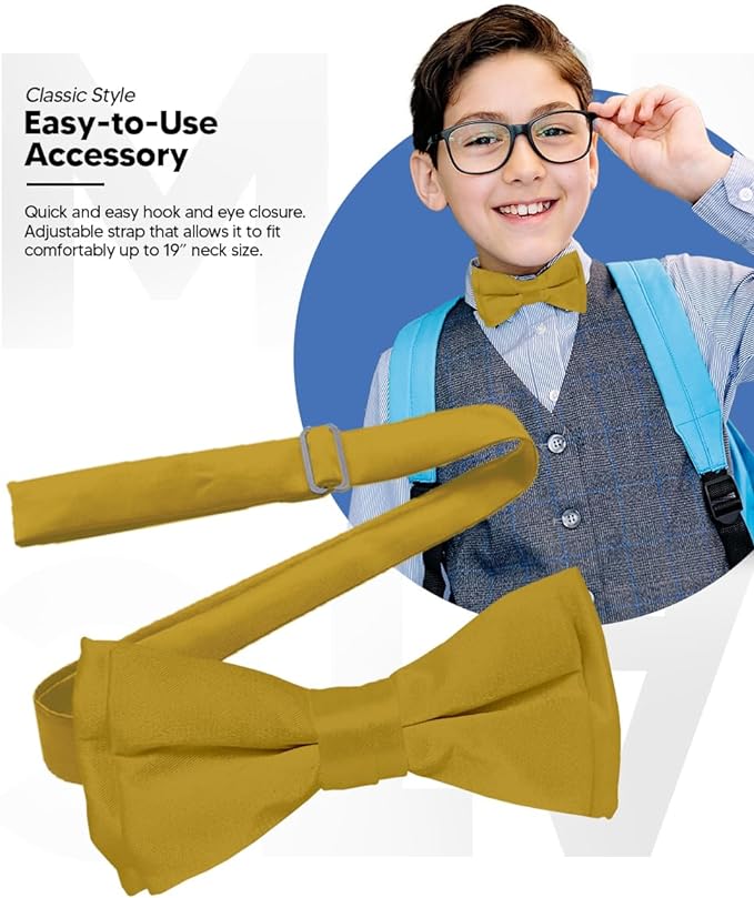 Vittorio Farina Boy's Pretied Solid Silky Satin Bow Tie - Suits You Sir - Mustard Yellow -