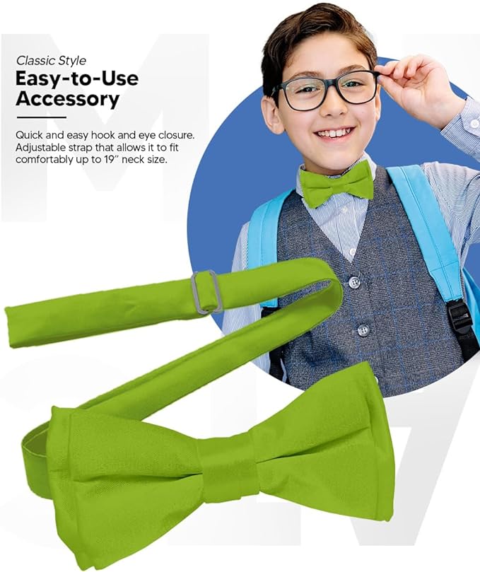 Vittorio Farina Boy's Pretied Solid Silky Satin Bow Tie - Suits You Sir - Olive Green -