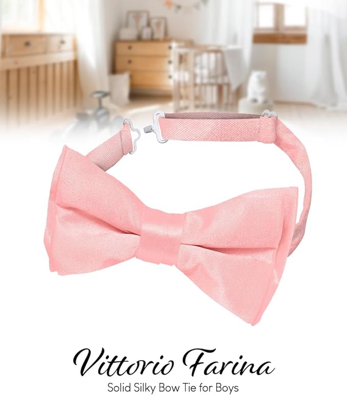 Vittorio Farina Boy's Pretied Solid Silky Satin Bow Tie - Suits You Sir - Pink -