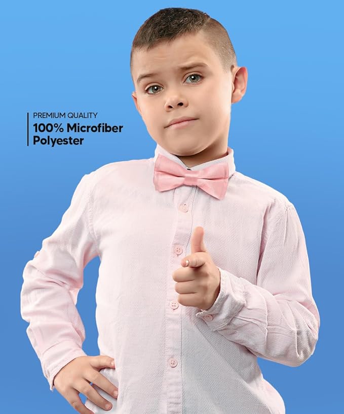 Vittorio Farina Boy's Pretied Solid Silky Satin Bow Tie - Suits You Sir - Pink -