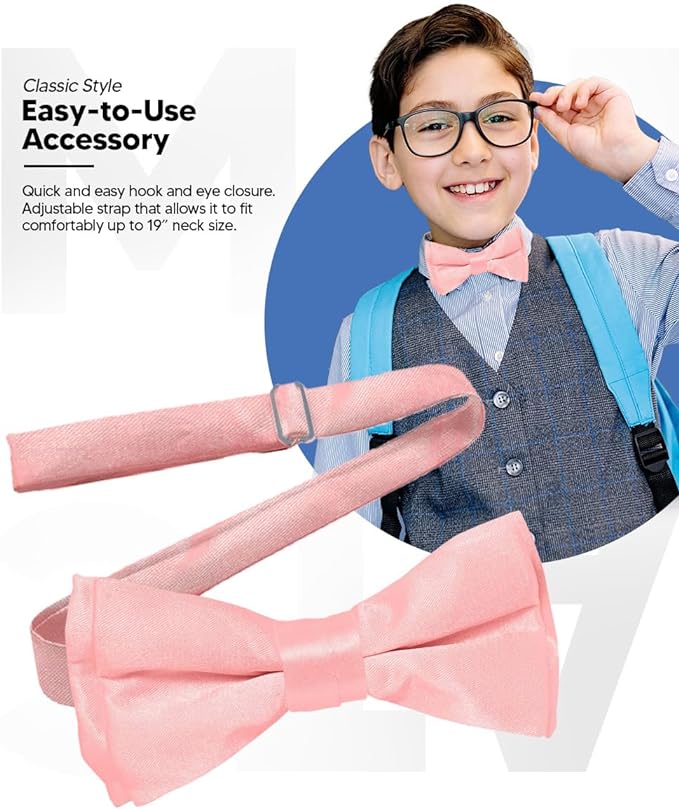 Vittorio Farina Boy's Pretied Solid Silky Satin Bow Tie - Suits You Sir - Pink -