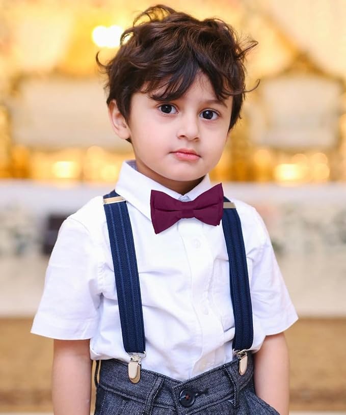 Vittorio Farina Boy's Pretied Solid Silky Satin Bow Tie - Suits You Sir - Plum -