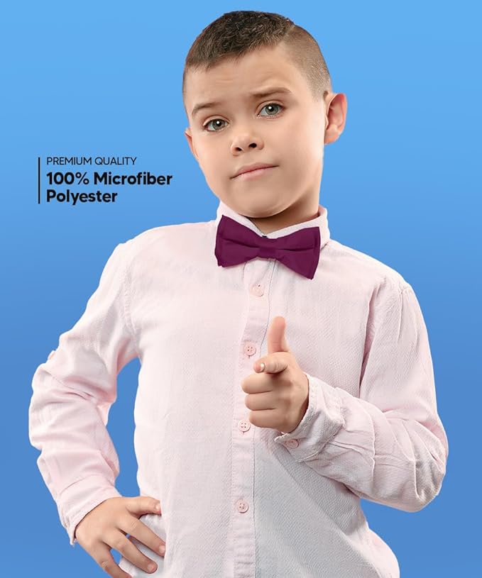 Vittorio Farina Boy's Pretied Solid Silky Satin Bow Tie - Suits You Sir - Plum -