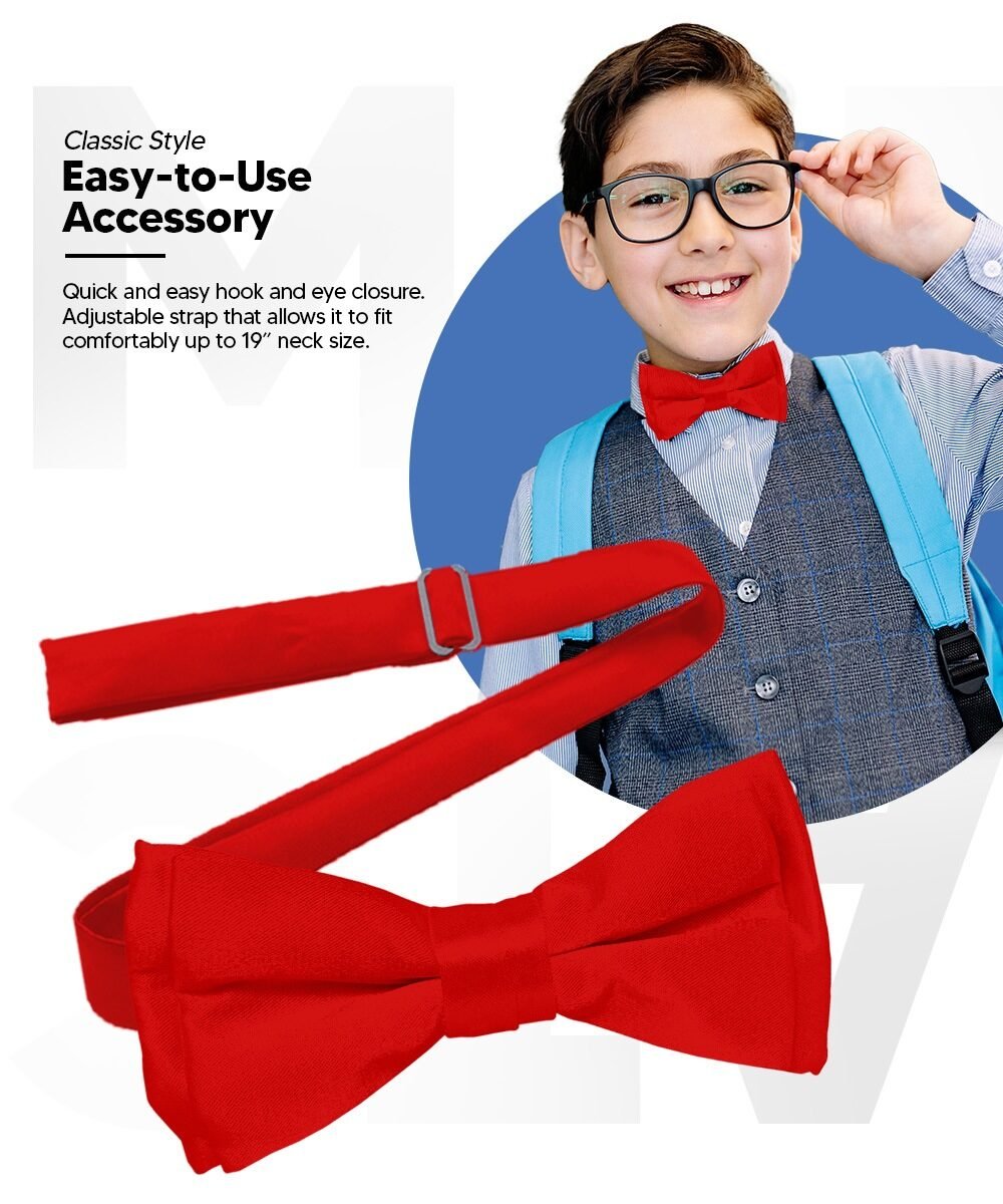 Vittorio Farina Boy's Pretied Solid Silky Satin Bow Tie - Suits You Sir - Red -