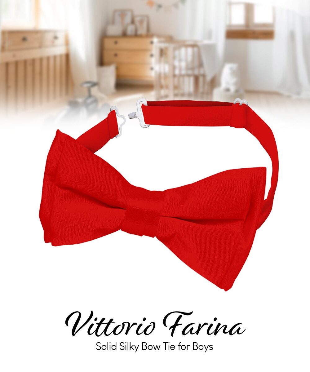 Vittorio Farina Boy's Pretied Solid Silky Satin Bow Tie - Suits You Sir - Red -