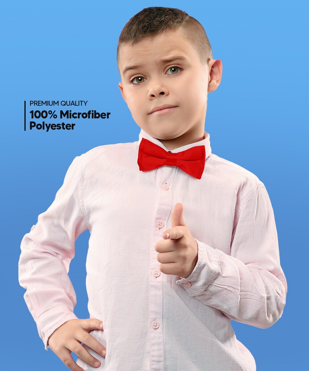 Vittorio Farina Boy's Pretied Solid Silky Satin Bow Tie - Suits You Sir - Red -