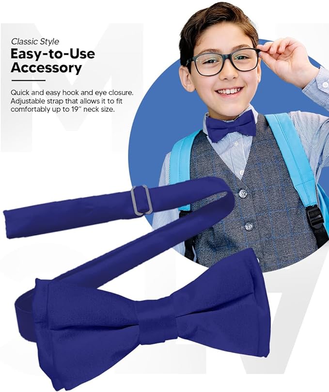 Vittorio Farina Boy's Pretied Solid Silky Satin Bow Tie - Suits You Sir - Royal Blue -