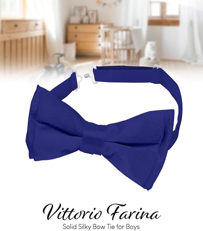 Vittorio Farina Boy's Pretied Solid Silky Satin Bow Tie - Suits You Sir - Royal Blue -