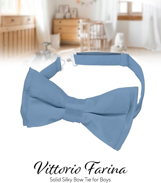 Vittorio Farina Boy's Pretied Solid Silky Satin Bow Tie - Suits You Sir - Sky Blue -