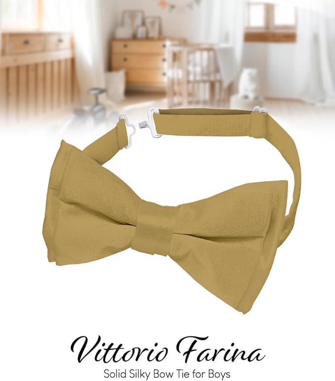 Vittorio Farina Boy's Pretied Solid Silky Satin Bow Tie - Suits You Sir - Tan -