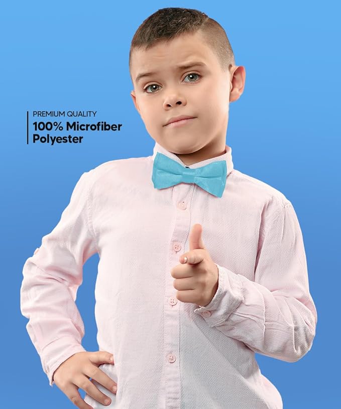 Vittorio Farina Boy's Pretied Solid Silky Satin Bow Tie - Suits You Sir - Turquoise -