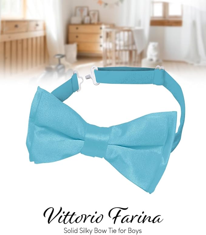 Vittorio Farina Boy's Pretied Solid Silky Satin Bow Tie - Suits You Sir - Turquoise -