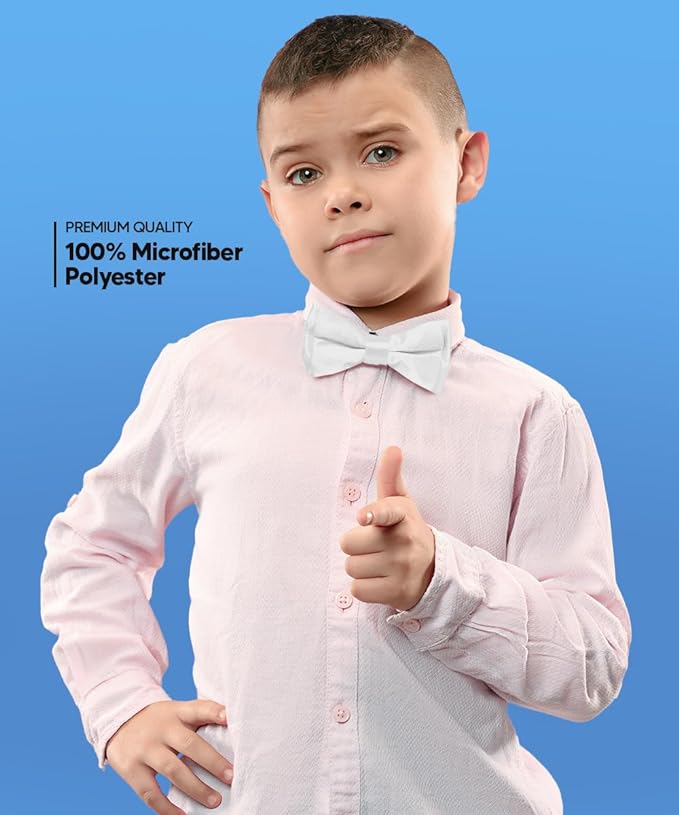 Vittorio Farina Boy's Pretied Solid Silky Satin Bow Tie - Suits You Sir - White -