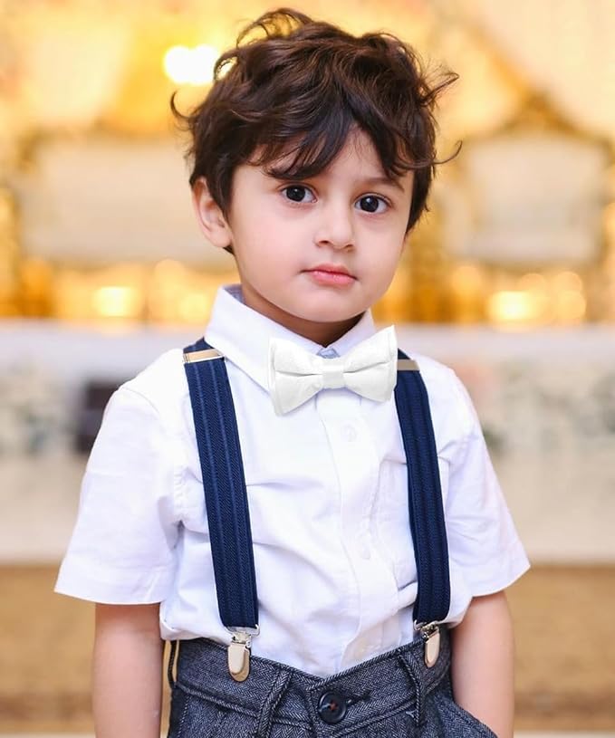 Vittorio Farina Boy's Pretied Solid Silky Satin Bow Tie - Suits You Sir - White -
