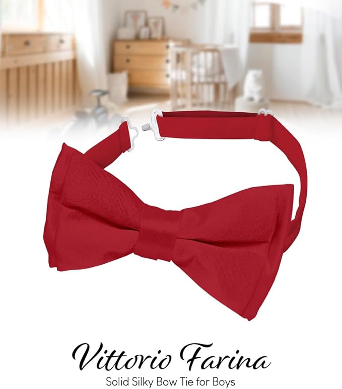 Vittorio Farina Boy's Pretied Solid Silky Satin Bow Tie - Suits You Sir - Wine -