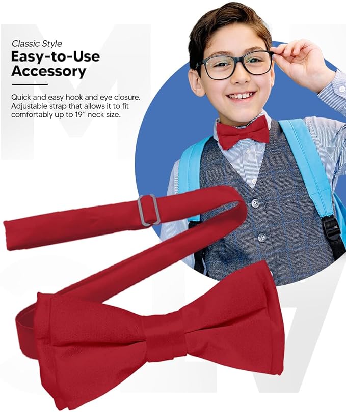 Vittorio Farina Boy's Pretied Solid Silky Satin Bow Tie - Suits You Sir - Wine -