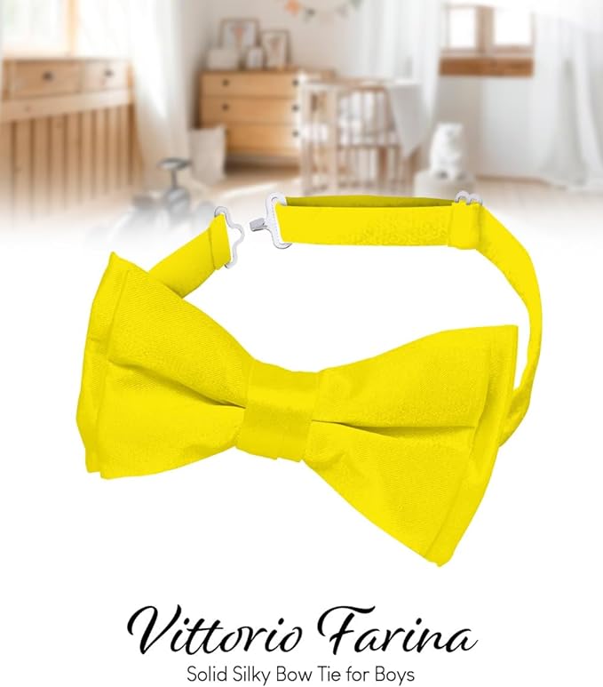 Vittorio Farina Boy's Pretied Solid Silky Satin Bow Tie - Suits You Sir - Yellow -