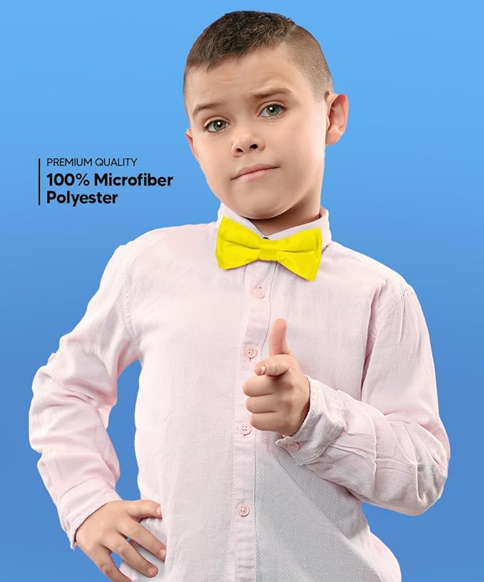Vittorio Farina Boy's Pretied Solid Silky Satin Bow Tie - Suits You Sir - Yellow -
