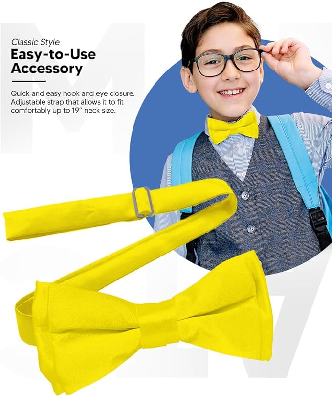Vittorio Farina Boy's Pretied Solid Silky Satin Bow Tie - Suits You Sir - Yellow -