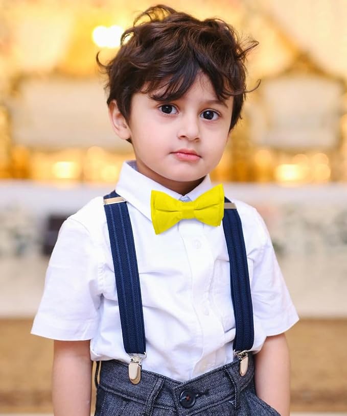 Vittorio Farina Boy's Pretied Solid Silky Satin Bow Tie - Suits You Sir - Yellow -