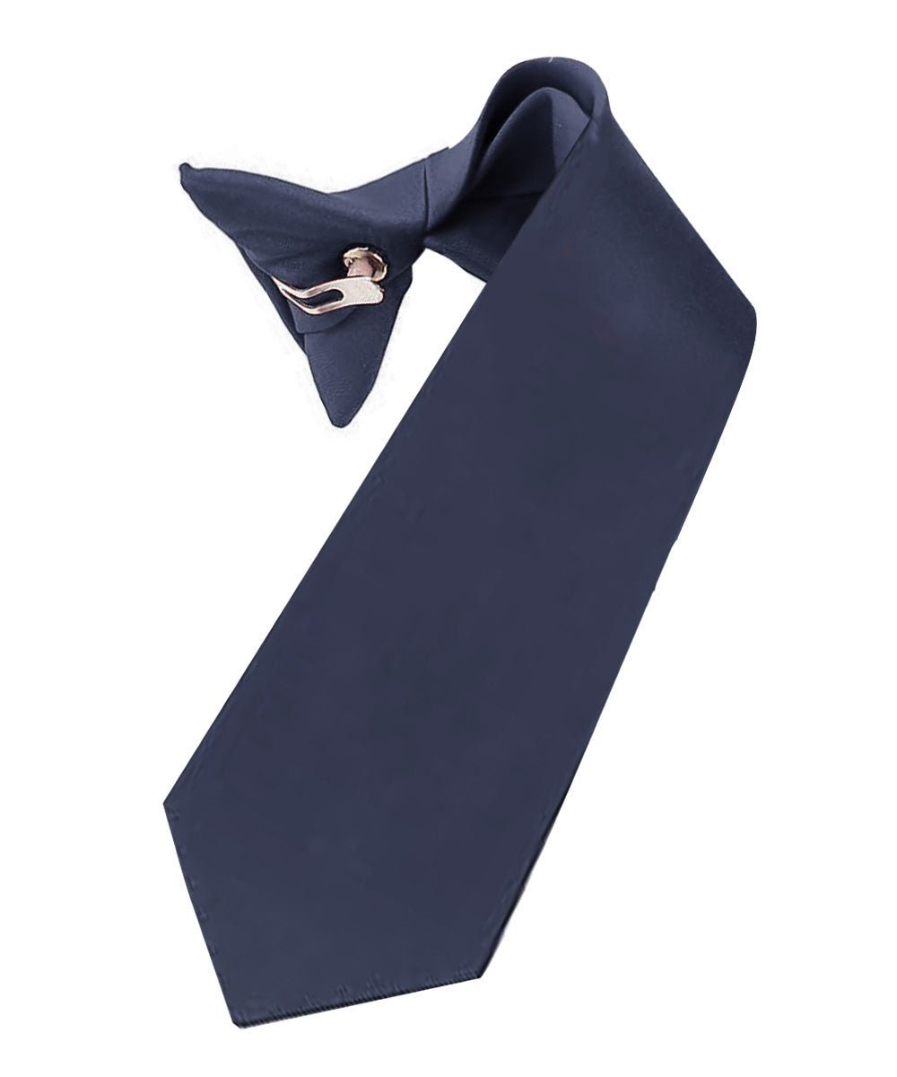 Vittorio Farina Boy's Satin Clip Necktie - Suits You Sir - Navy Blue - 16 - in